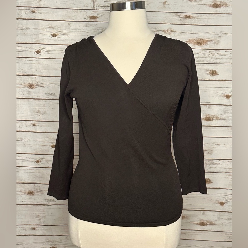 per se brown surplice wrap knit top Size XL